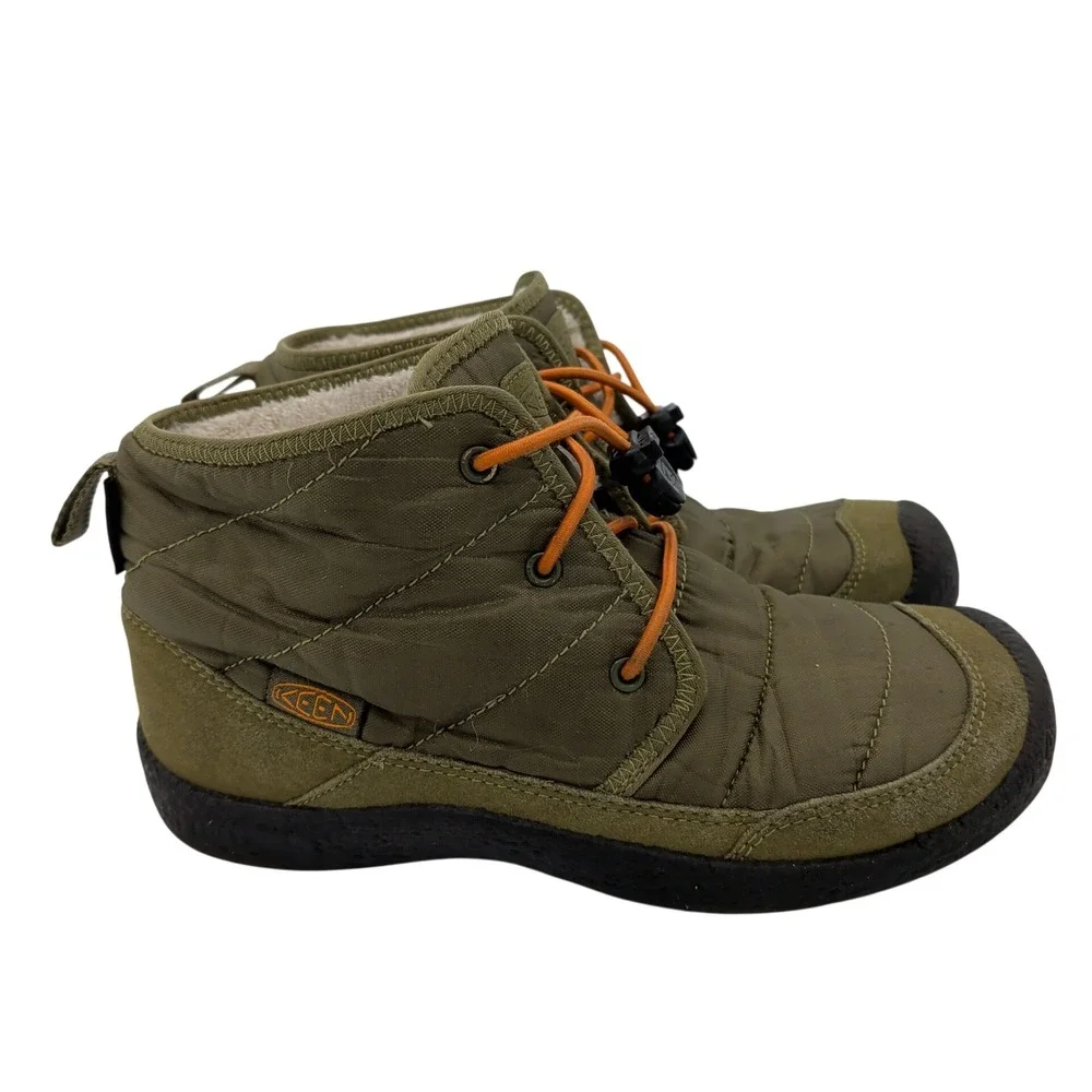 Keen Howser II Quilted Waterproof Boots Olive Green Orange Kids Size 3 1025514